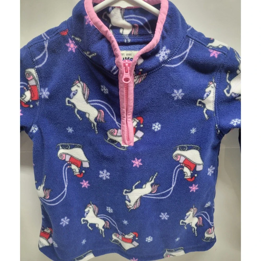 OshKosh B'gosh Kids 3T Blue Unicorn Sleigh‎ Fleece Pullover Top